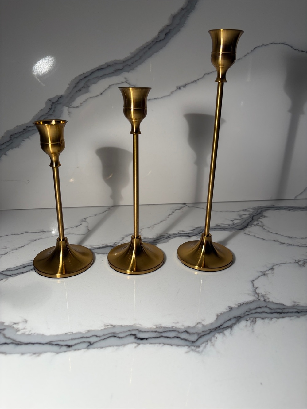 Gold Metal Taper Candle Holders - Set of 3